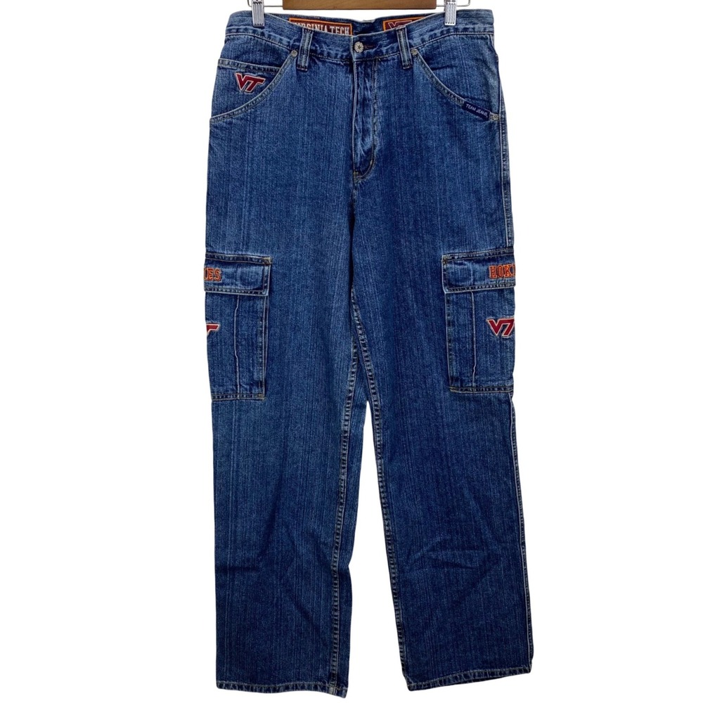 VTG Team Jeans Virginia‎ Tech Hokies Mens 32x34 Denim Cargo Pants Embroidered